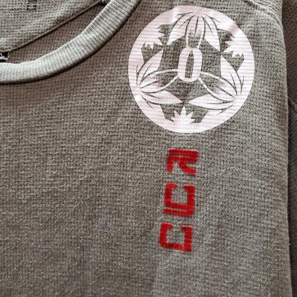 RYU Men Shirt Small Olive Samurai Graphic Waffle Knit Long Sleeve Crew Neck - Picture 7 of 9